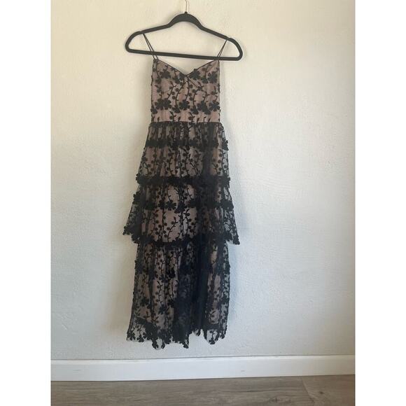 Anthropologie Endless Rose Woman Black CROCHET LAYERED MIDI DRESS, Size  -  mordernwear.com